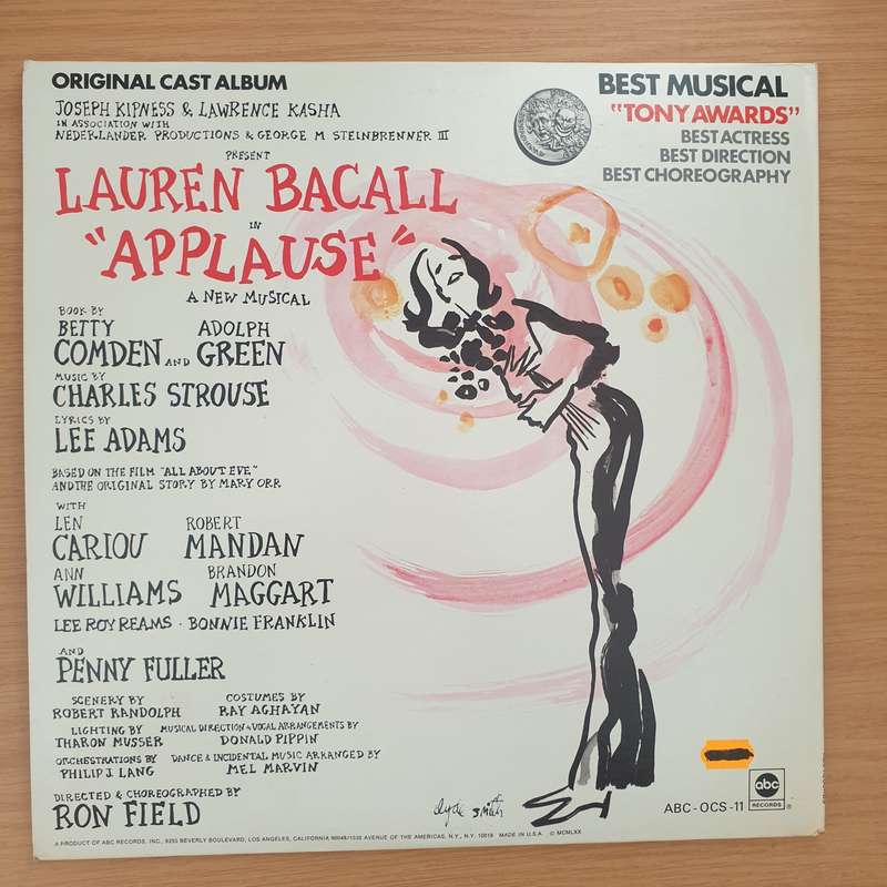 Lauren Bacall  Applause (Original Broadway Cast) - Vinyl LP Record - Very-Good+ Quality (VG+)