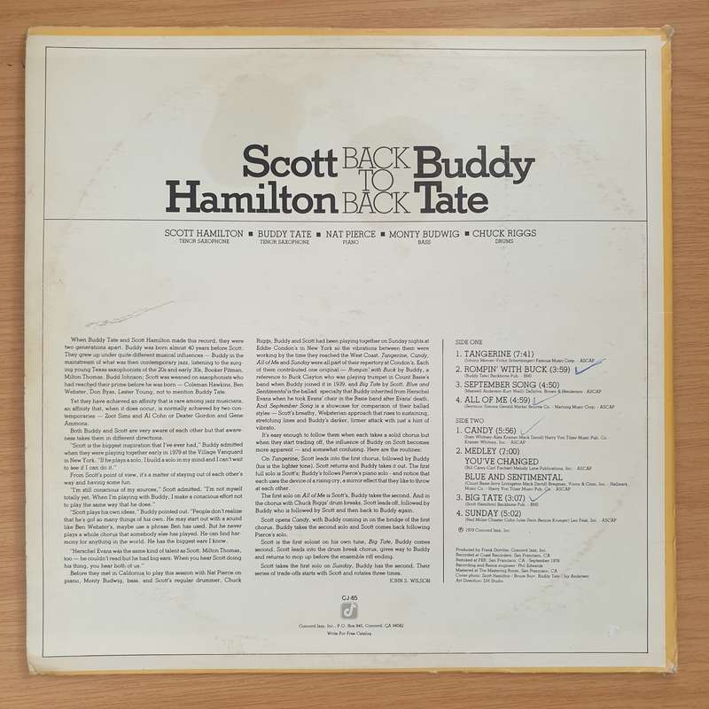Scott Hamilton, Buddy Tate  Back To Back - Vinyl LP Record - Very-Good Quality (VG) (verry)