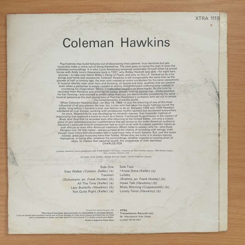 Coleman Hawkins  Coleman Hawkins (England Pressing) - Vinyl LP Record - Very-Good Quality (VG)...