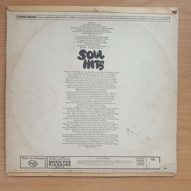 Soul Hits   Vinyl LP Record  - Very-Good+ Quality (VG+)