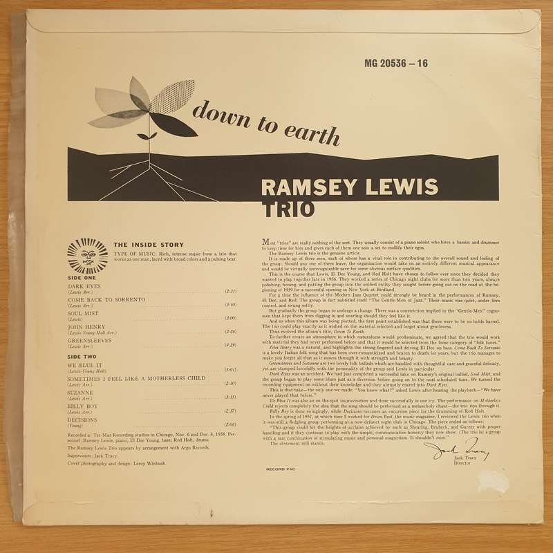 Ramsey Lewis Trio  Down To Earth - Vinyl LP Record - Very-Good Quality (VG) (vgood)