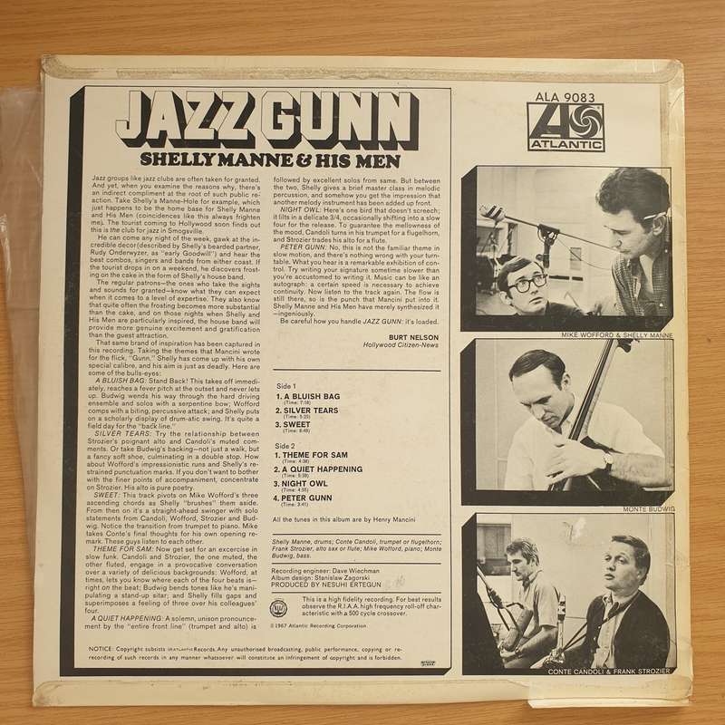Shelly Manne & His Men  Jazz Gunn  Vinyl LP Record  - Very-Good+ Quality (VG+)