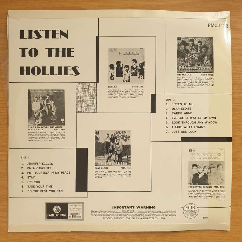The Hollies  Listen To The Hollies  Vinyl LP Record  - Very-Good+ Quality (VG+)
