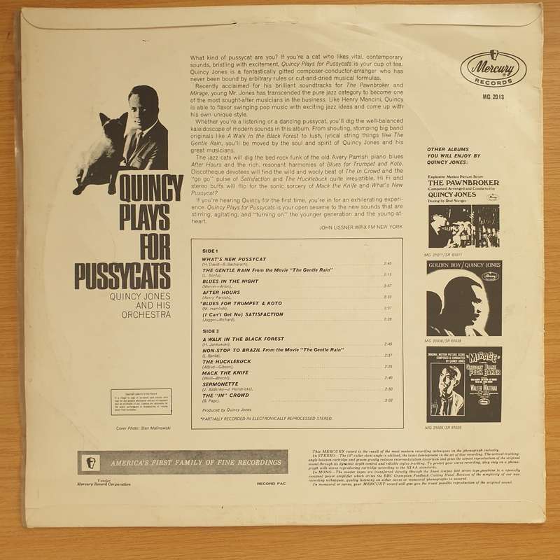 Quincy Jones And His Orchestra  Quincy Plays For Pussycats - Vinyl LP Record  - Very-Good+ Qua...