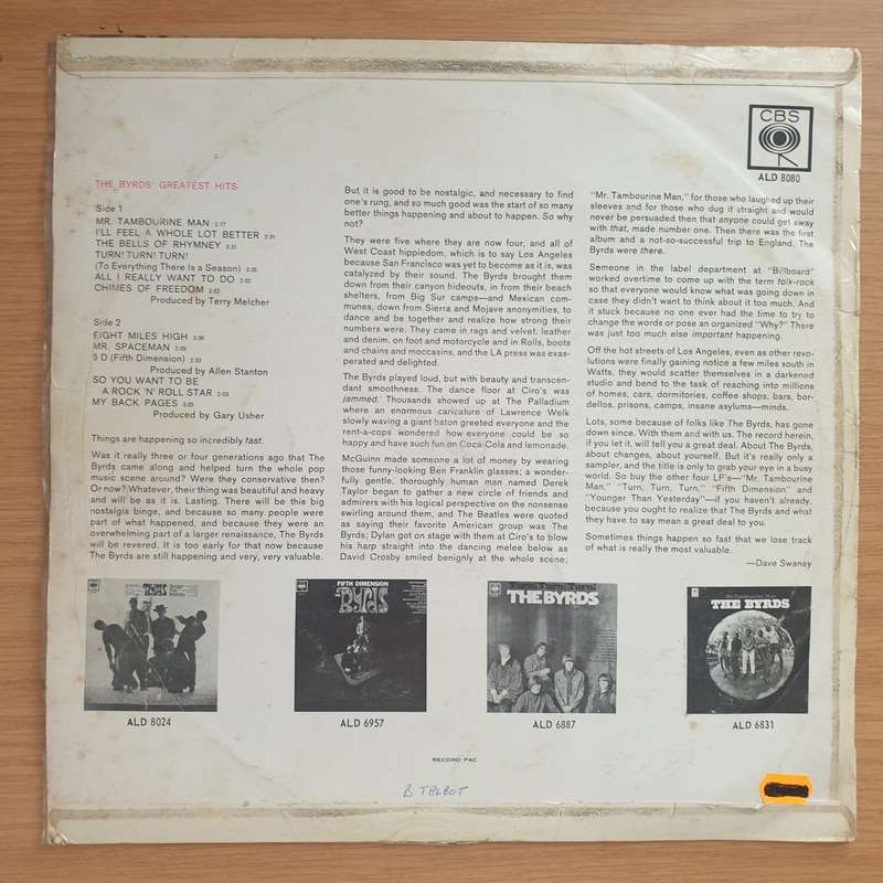 The Byrds  Greatest Hits - Vinyl LP Record - Very-Good Quality (VG) (vgood)