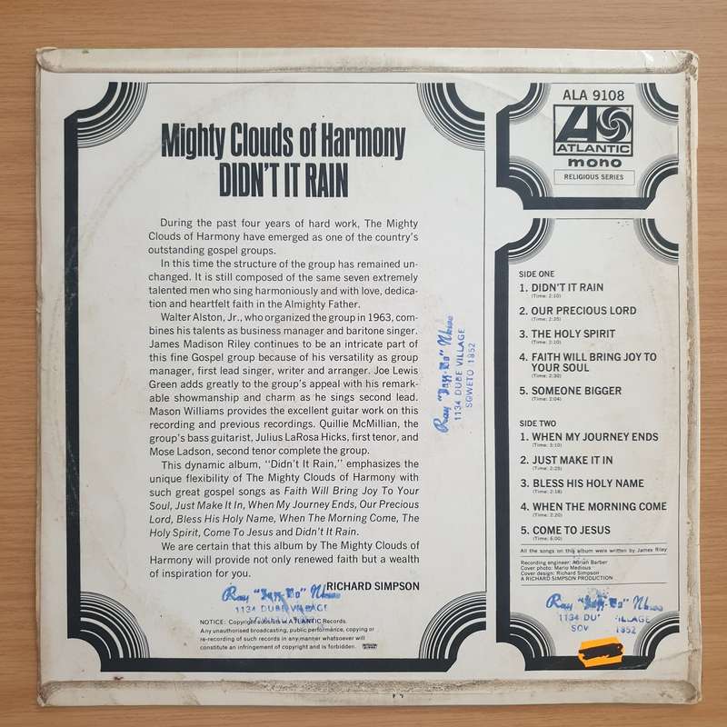 Mighty Clouds Of Harmony  Didn't It Rain - Vinyl LP Record - Very-Good Quality (VG) (vgood)