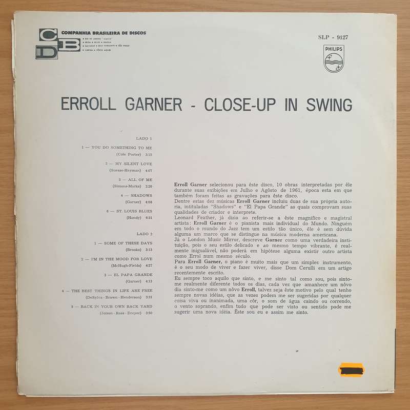 Erroll Garner  Close-Up In Swing - Vinyl LP Record  - Very-Good+ Quality (VG+)