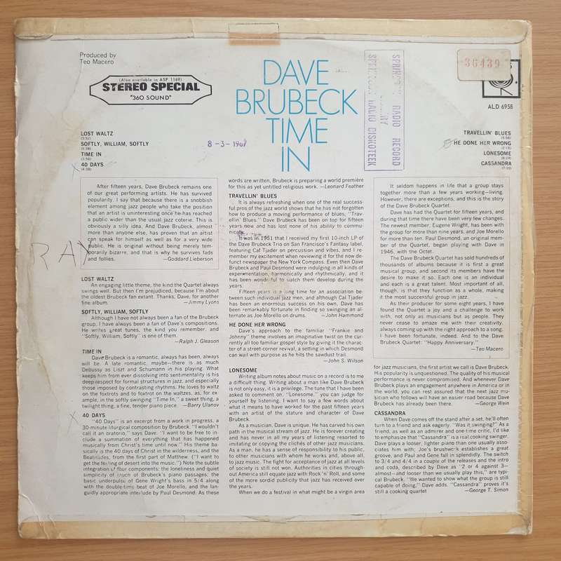 Dave Brubeck  Time In - Vinyl LP Record - Very-Good Quality (VG) (vgood)