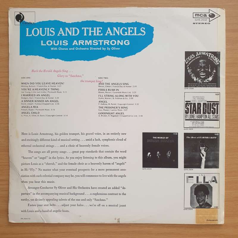 Louis Armstrong  Louis And The Angels - Vinyl LP Record - Very-Good Quality (VG) (vgood)