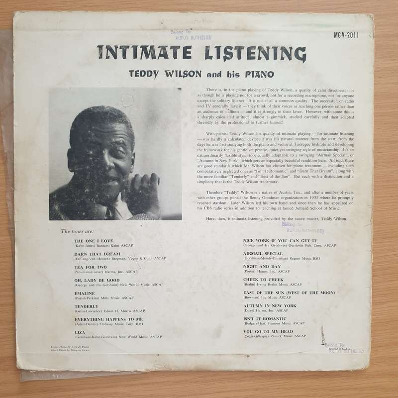 Teddy Wilson And His Piano  Intimate Listening - Vinyl LP Record - Very-Good Quality (VG) (vgood)