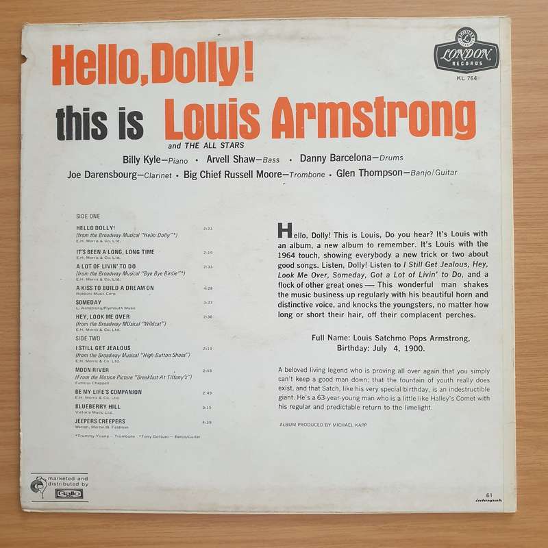Louis Armstrong  Hello, Dolly! - Vinyl LP Record - Very-Good+ Quality (VG+)