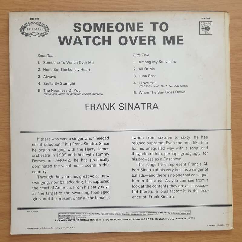 Frank Sinatra  Someone To Watch Over Me  Vinyl LP Record - Very-Good+ Quality (VG+)