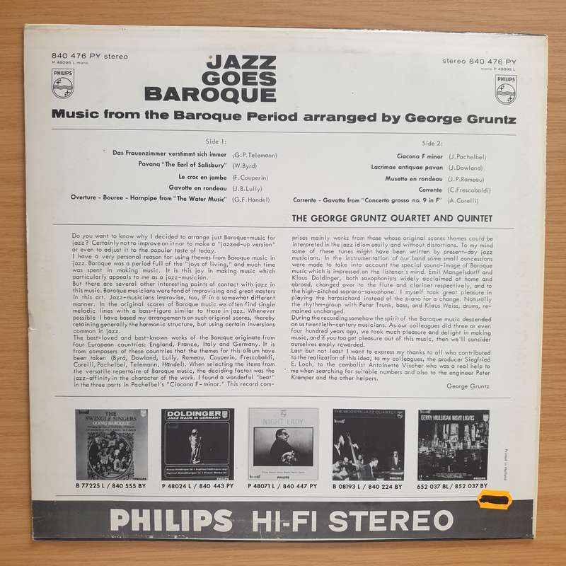 Jazz Goes Baroque   George Gruntz, Klaus Doldinger, Emil Mangelsdorff, Peter Trunk, Klaus Weis...