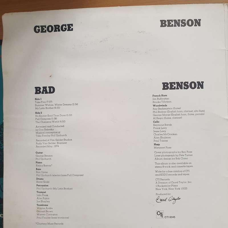 George Benson  Bad Benson  Vinyl LP Record - Very-Good+ Quality (VG+) (verygoodplus)