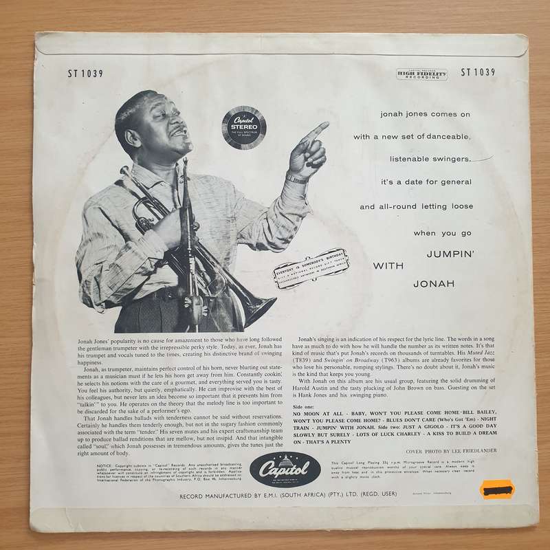 The Jonah Jones Quartet  Jumpin' With Jonah  Vinyl LP Record - Very-Good+ Quality (VG+) (ve...