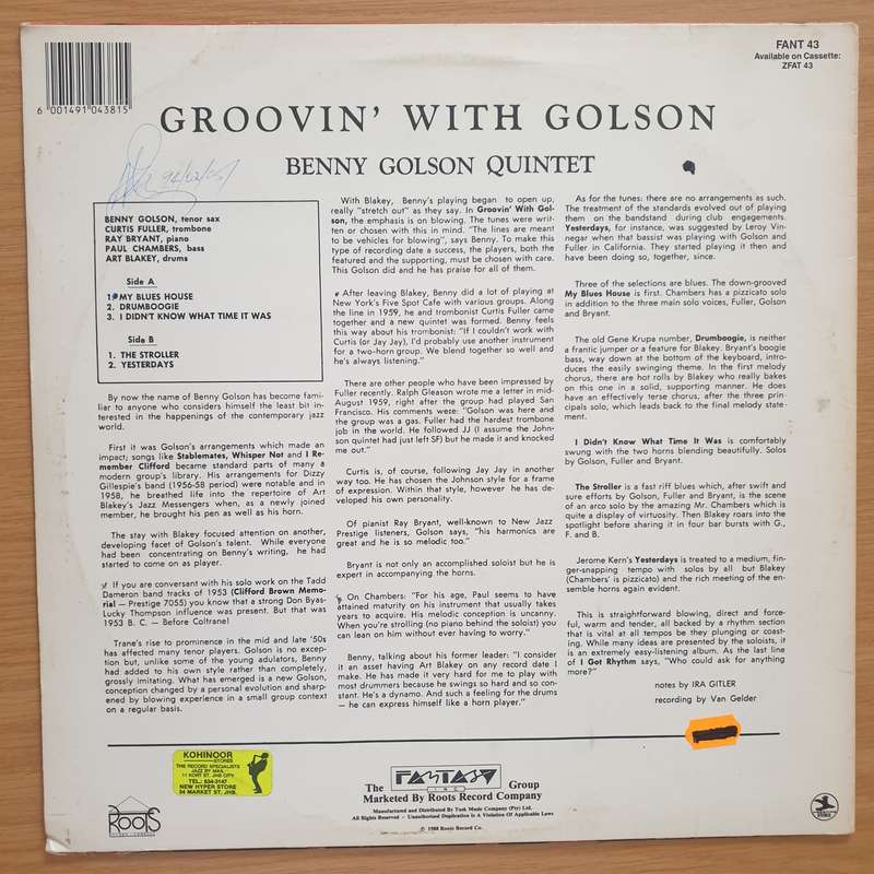 Benny Golson  Groovin' With Golson  Vinyl LP Record - Very-Good+ Quality (VG+) (verygoodplus)