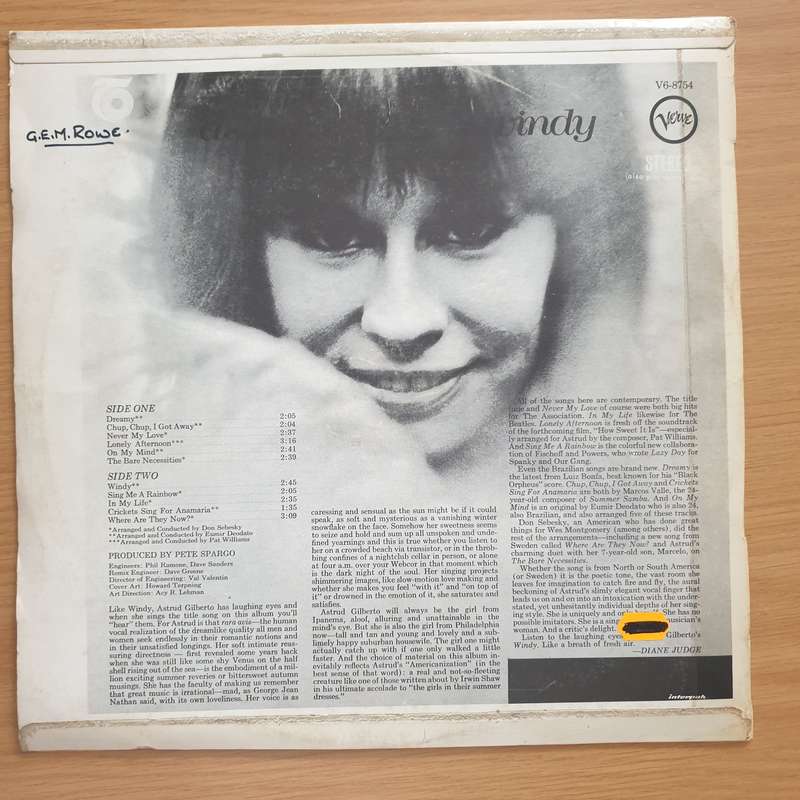 Astrud Gilberto  Windy  Vinyl LP Record  (VG+)