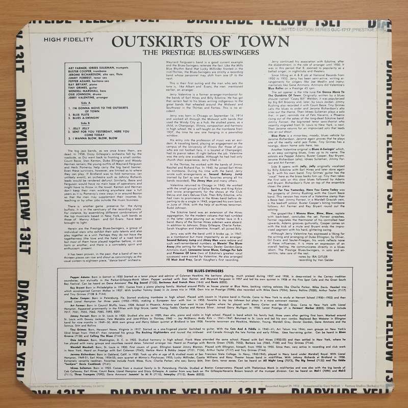 The Prestige Blues-Swingers  Outskirts Of Town  Vinyl LP Record - Very-Good+ Quality (VG+) ...