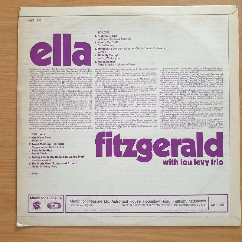 Ella Fitzgerald with Lou Levy Trio  Ella Fitzgerald (UK Pressing) - Vinyl LP Record - Very-Goo...