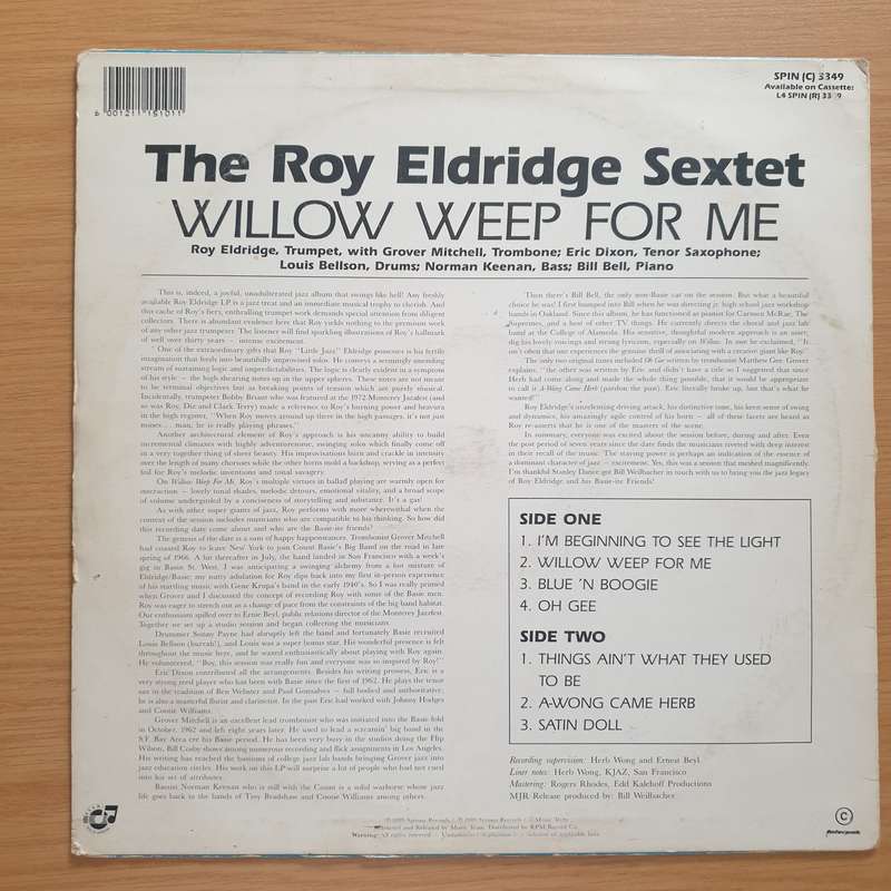 Roy Eldridge Sextet - Willow Weep For Me -  Vinyl LP Record - Very-Good Quality (VG) (verry)
