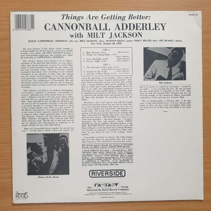 Cannonball Adderley With Milt Jackson  Things Are Getting Better - Vinyl LP Record - Very-Good...