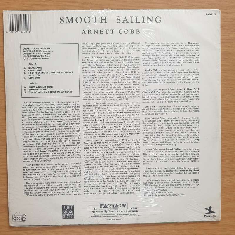 Arnett Cobb  Smooth Sailing - Vinyl LP Record - Very-Good+ Quality (VG+) (verygoodplus)