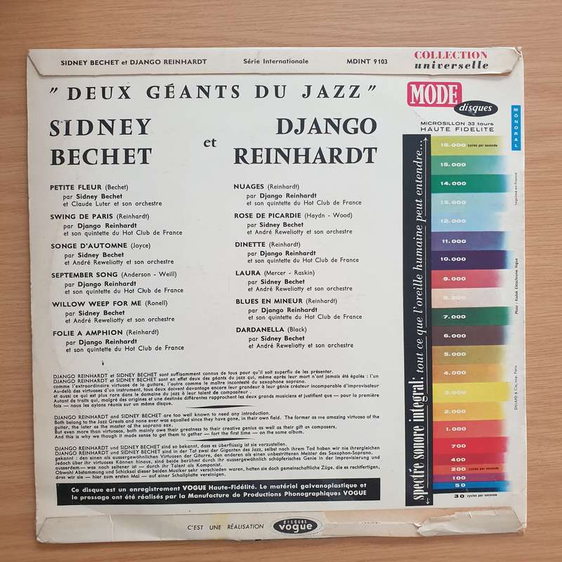 Deux Géants Du Jazz - Sidney Bechet Et Django Reinhardt  Vinyl LP Record - Very-Good Quality ...