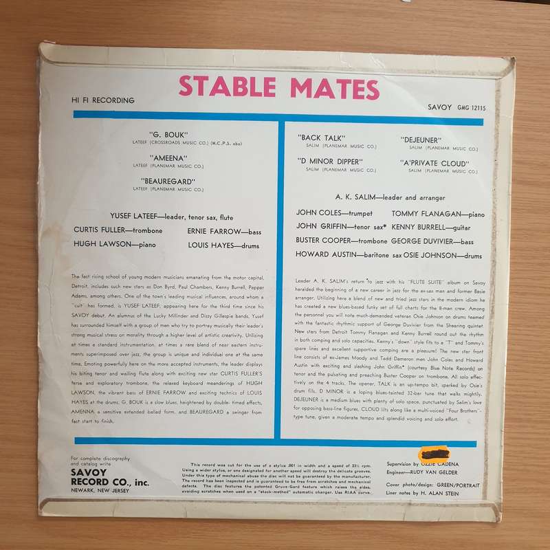 Stable Mates - Yusef Lateef / A.K. Salim  Vinyl LP Record - Very-Good Quality (VG) (verry)