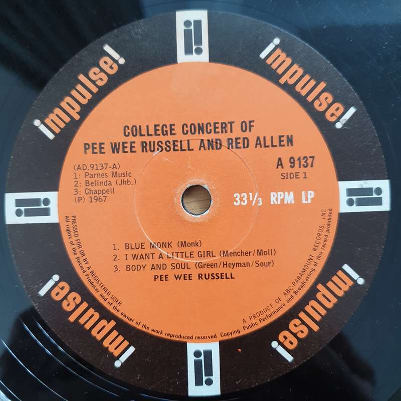 Pee Wee Russell And Henry Red Allen  The College Concert - Vinyl LP Record - Very-Good- Qualit...