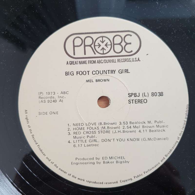 Mel Brown  Big Foot Country Girl  Vinyl LP Record - Very-Good+ Quality (VG+) (verygoodplus)