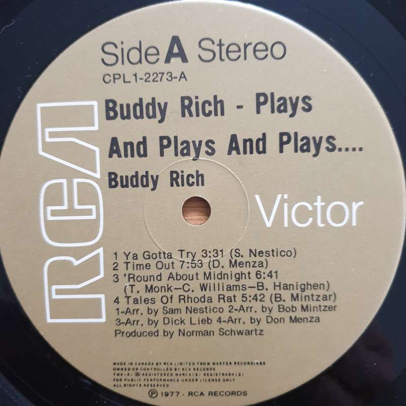 Buddy Rich  Buddy Rich Plays And Plays And Plays  Vinyl LP Record - Very-Good+ Quality (VG+...