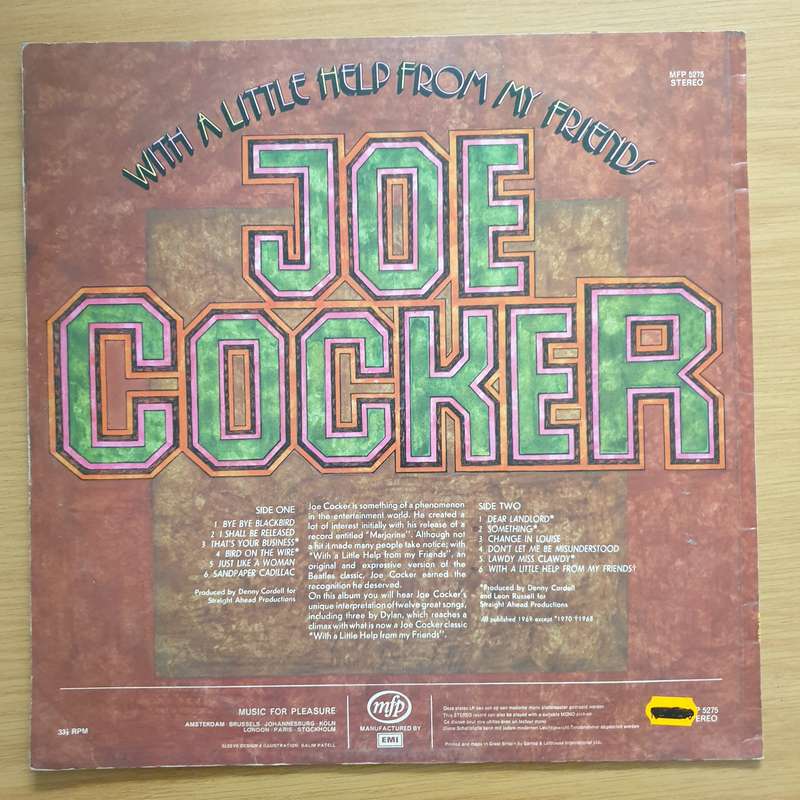 Joe Cocker  With A Little Help From My Friends  Vinyl LP Record - Very-Good+ Quality (VG+) ...