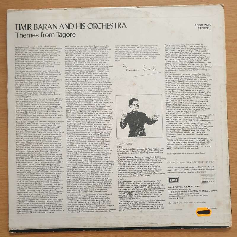 Timir Baran and His Orchestra - Themes from Tagore  Vinyl LP Record - Very-Good+ Quality (VG+)...