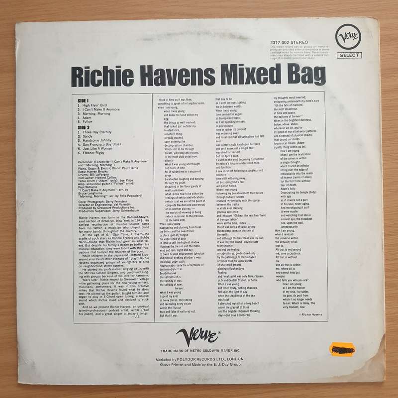 Richie Havens  Mixed Bag - Vinyl LP Record - Very-Good+ Quality (VG+)
