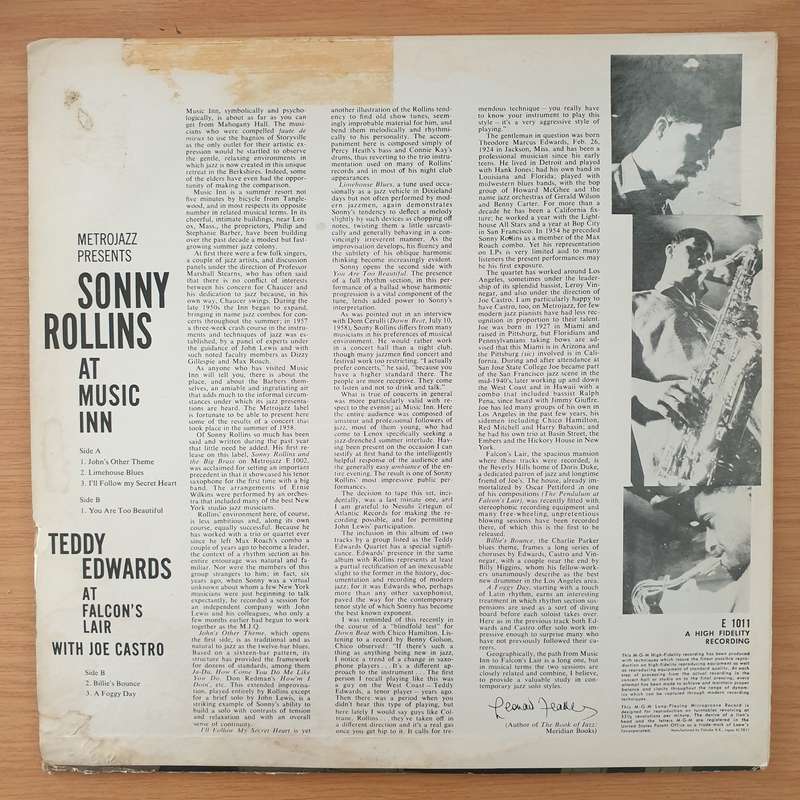 Sonny Rollins / Teddy Edwards With Joe Castro  Sonny Rollins At Music Inn / Teddy Edwards At F...
