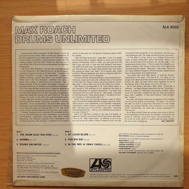 Max Roach  Drums Unlimited - Vinyl LP Record - Very-Good- Quality (VG-) (minus)