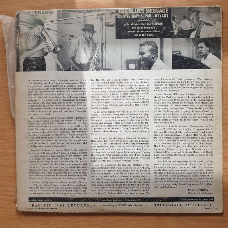 Curtis Amy & Paul Bryant  The Blues Message  - Vinyl LP Record - Very-Good- Quality (VG-) (minus)