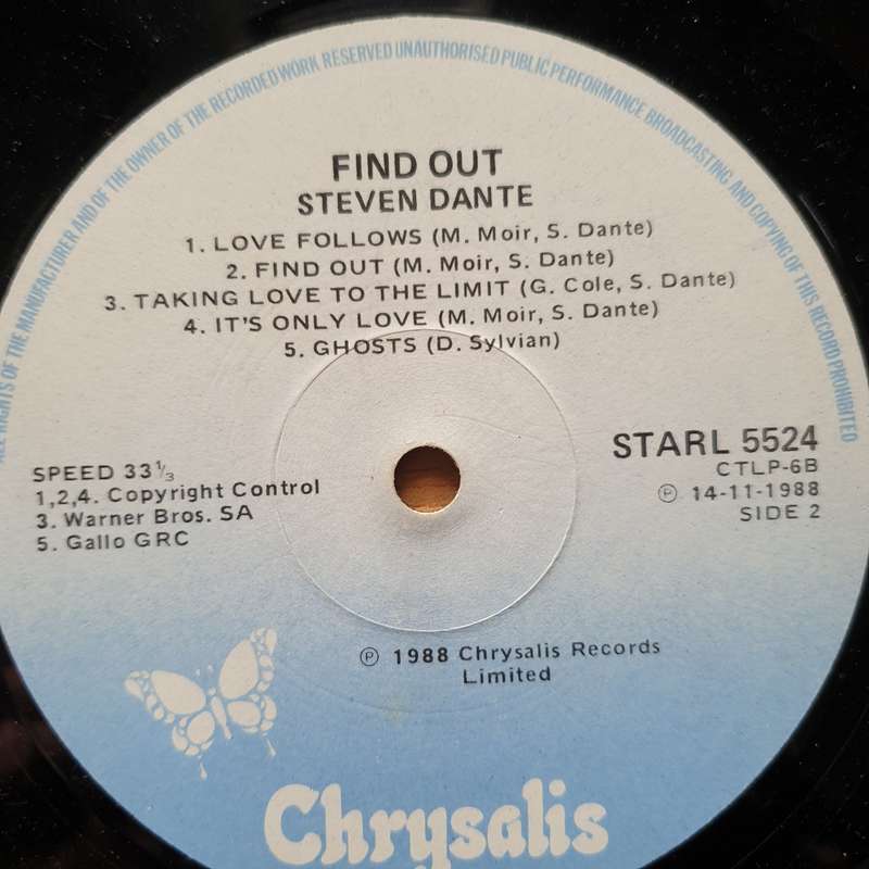 Steven Dante  Find Out  - Vinyl LP Record - Very-Good- Quality (VG-) (minus)