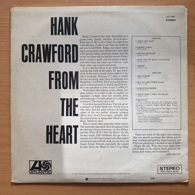 Hank Crawford  From The Heart - Vinyl LP Record - Very-Good+ Quality (VG+)