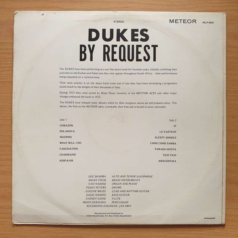 The Dukes  Dukes By Request (Rare) - (Durban Band) - Vinyl LP Record - Very-Good+ Quality (VG+)