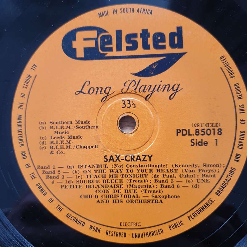 Chico Cristobal, His Saxophone And Orchestra  Sax-Crazy - Vinyl LP Record - Very-Good+ Quality...