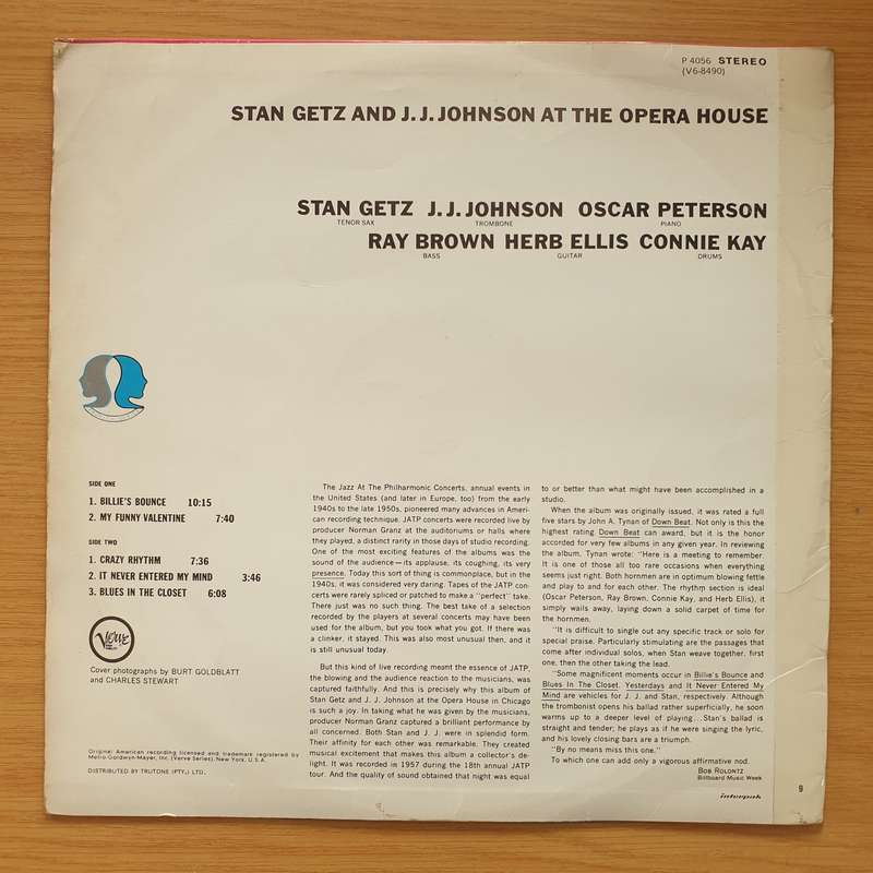 Stan Getz And J.J. Johnson  At The Opera House - Vinyl LP Record - Very-Good- Quality (VG-) (m...