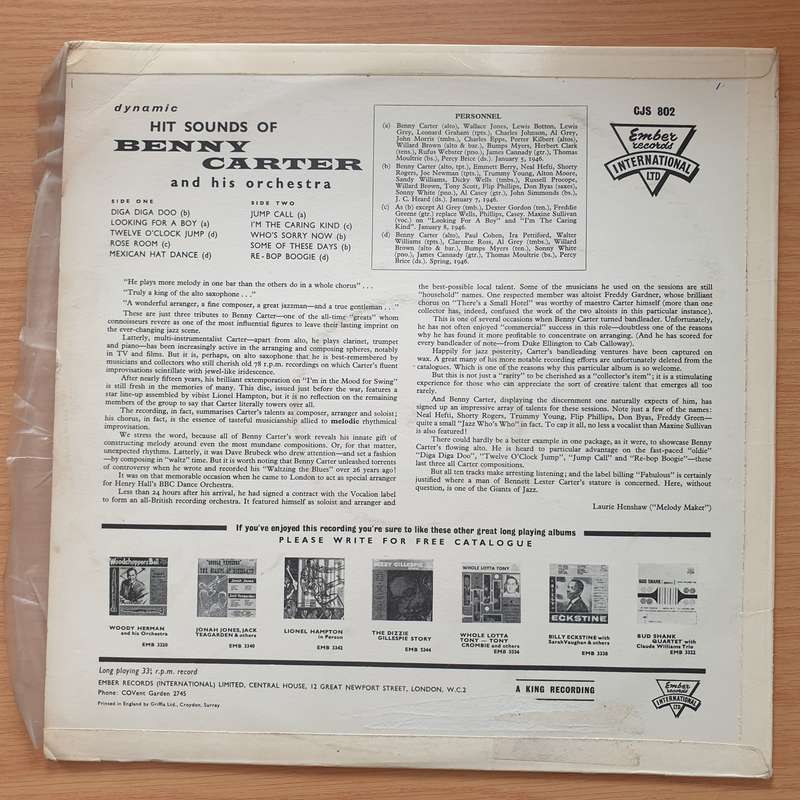 Benny Carter And His Orchestra  Dynamic Hit Sounds Of The Great Benny Carter Orchestra - Vinyl...
