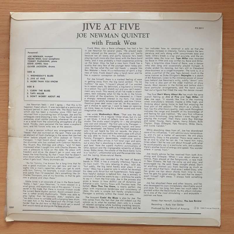 The Joe Newman Quintet Featuring Frank Wess  Jive At Five  Vinyl LP Record - Very-Good Qual...