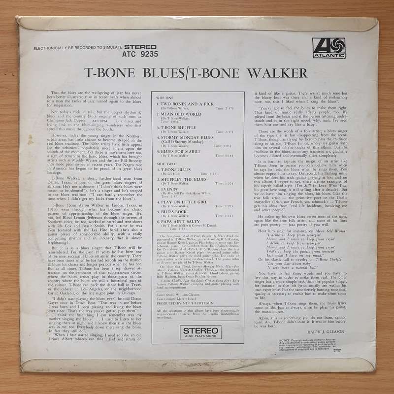T-Bone Walker  T-Bone Blues - Vinyl LP Record - Very-Good+ Quality (VG+)