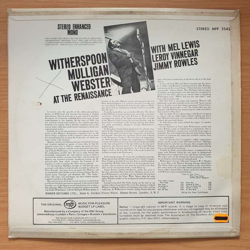Jimmy Witherspoon  Sings The Blues - Vinyl LP Record - Very-Good+ Quality (VG+)