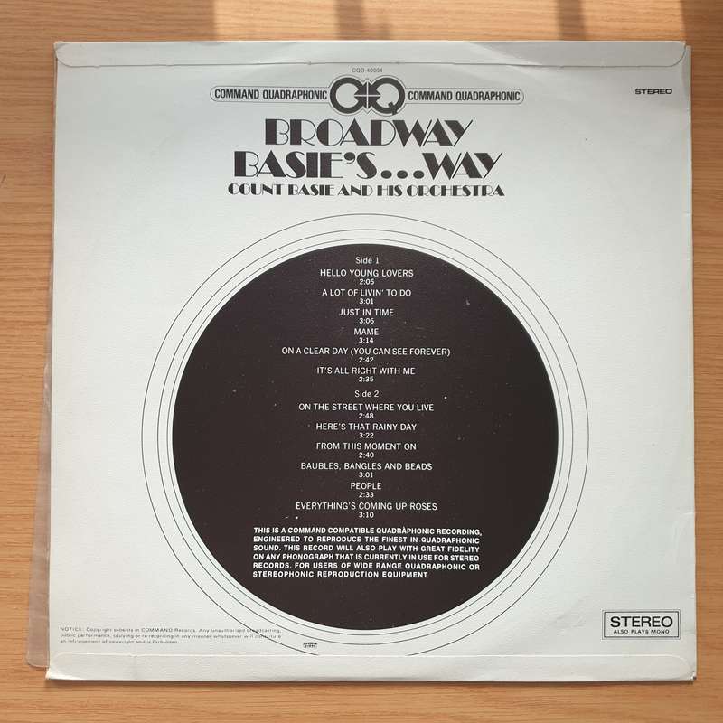Count Basie And His Orchestra  Broadway Basie's...Way - Quadraphonic - Vinyl LP Record - Very-...