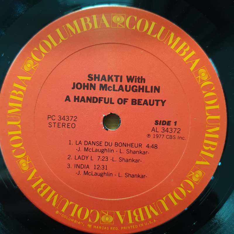 Shakti With John McLaughlin  A Handful Of Beauty - Vinyl LP Record - Very-Good+ Quality (VG+)