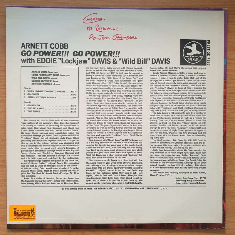 Arnett Cobb With Eddie "Lockjaw" Davis & "Wild Bill" Davis  Go Power! - Vinyl LP Record - Very...