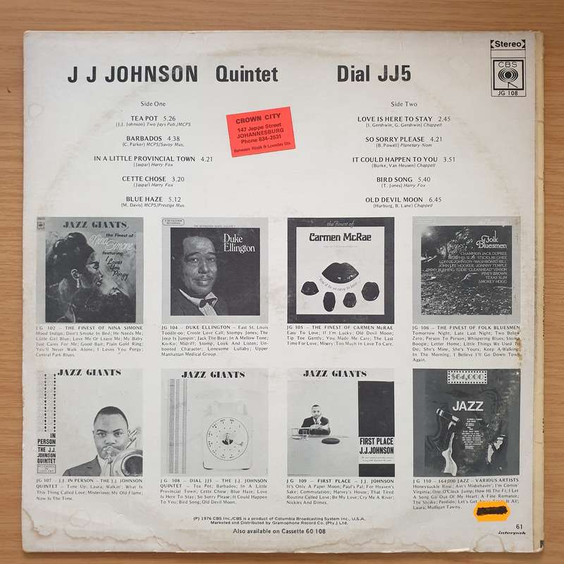 Jazz Giants - The J.J. Johnson Quintet  Dial J.J. 5 - Vinyl LP Record - Very-Good+ Quality (VG...